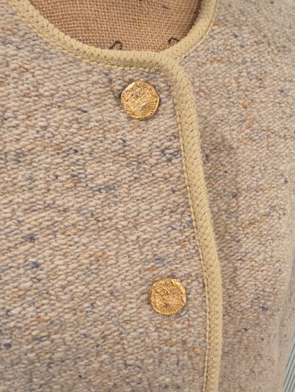 ba&sh Cream Tweed Button Front Cardigan with Gold Buttons - Picture 8 of 15